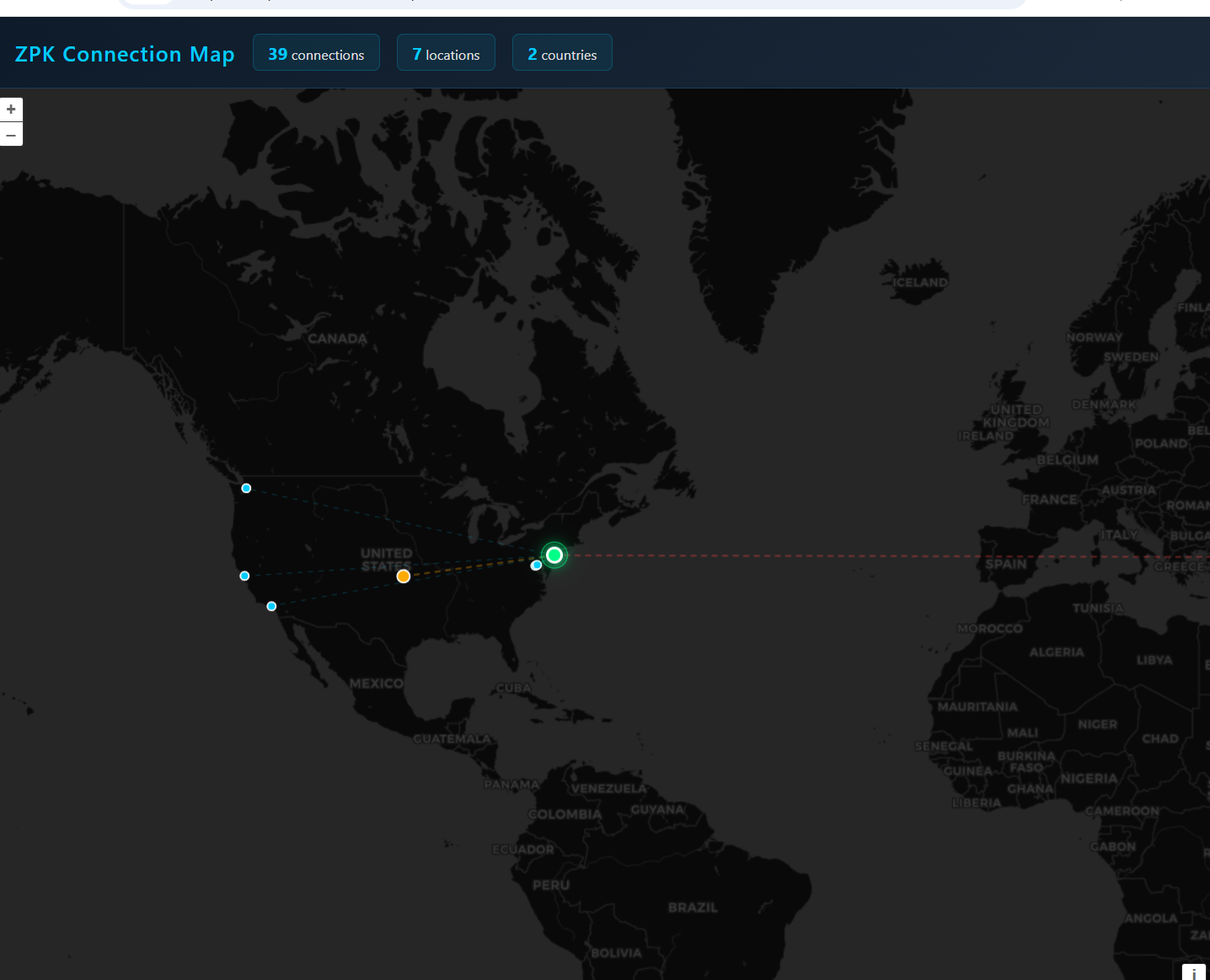 ZPK Connection Map - Interactive world map showing network destinations